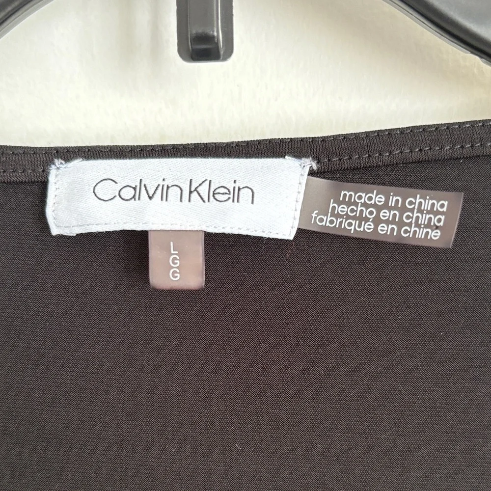 Calvin Klein Women's Black Long Sleeve Top with Faux Leather Details - Picture 2 of 7